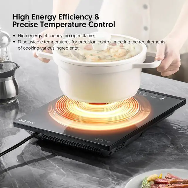 Alt view image 4 of 6 - Portable Induction Cooktop, iSiLER 1800W Sensor Touch Electric Induction Cooker Hot Plate with Kids Safety Lock, 6.7" Heating Coil, 18 Power 17 Temperature Setting Countertop Burner with Timer