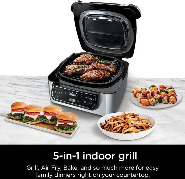 Alt view image 2 of 7 - | Indoor Grill | Foodi | 5-in-1 (Grill, Air Fry, Roast, Bake, and Dehydrate | Fits up to 3lb Roast | Smoke Control System and Dishwasher Safe Parts| Black/Grey | AG301