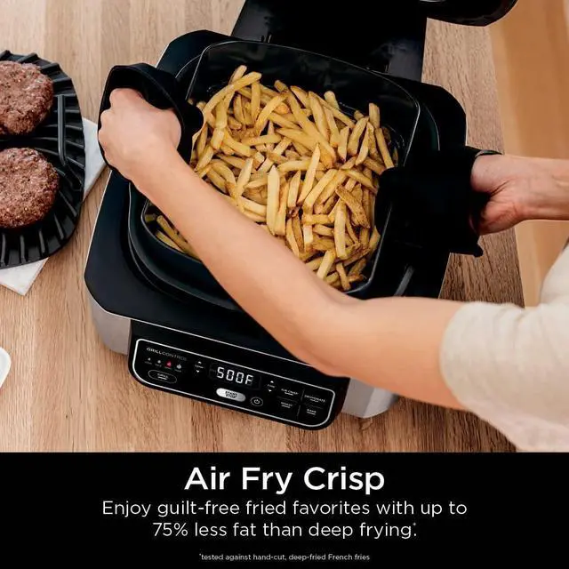 Alt view image 5 of 7 - | Indoor Grill | Foodi | 5-in-1 (Grill, Air Fry, Roast, Bake, and Dehydrate | Fits up to 3lb Roast | Smoke Control System and Dishwasher Safe Parts| Black/Grey | AG301