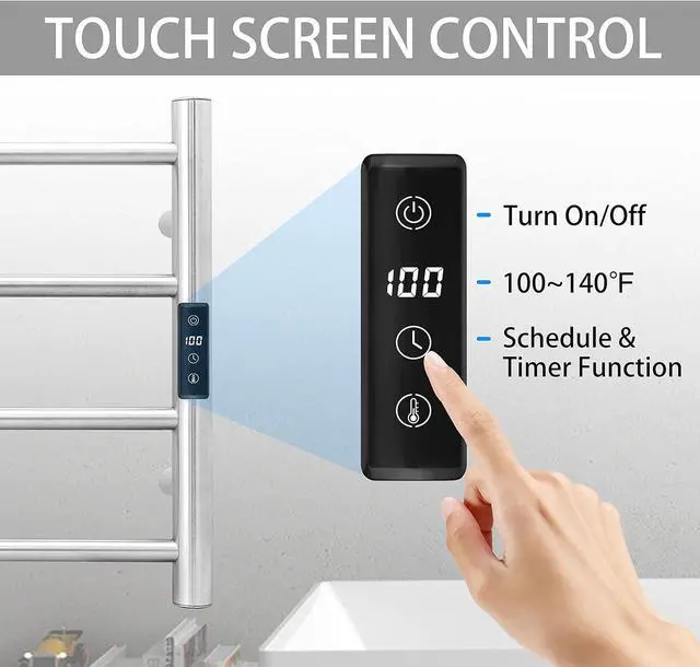 Alt view image 3 of 7 - Smart WiFi Towel Warmer Wall Mounted with Built-in Timer and Temperature Adjust Control, 4 Bars Electric Stainless Steel Heated Towel Racks for Bathroom Polish Chrome