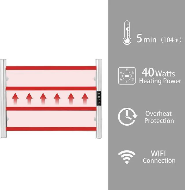 Alt view image 5 of 7 - Smart WiFi Towel Warmer Wall Mounted with Built-in Timer and Temperature Adjust Control, 4 Bars Electric Stainless Steel Heated Towel Racks for Bathroom Polish Chrome