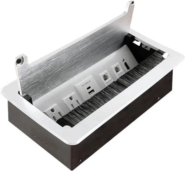 Main image of Conference Table Power hub Conference Table connectivity Box with 45 Degree Angle Convenient Plug-in Socket, Power Fully Enclosed Bottom Box Power Socket, USB, Type C, HDMI, RJ45, Silver