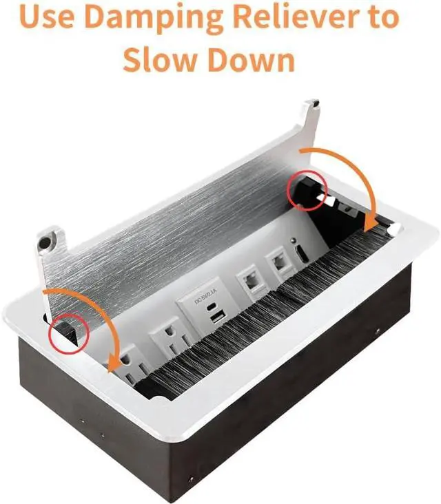 Alt view image 3 of 7 - Conference Table Power hub Conference Table connectivity Box with 45 Degree Angle Convenient Plug-in Socket, Power Fully Enclosed Bottom Box Power Socket, USB, Type C, HDMI, RJ45, Silver