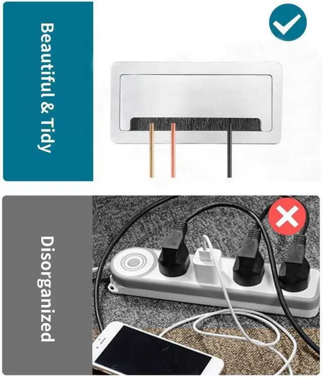 Alt view image 6 of 7 - Conference Table Power hub Conference Table connectivity Box with 45 Degree Angle Convenient Plug-in Socket, Power Fully Enclosed Bottom Box Power Socket, USB, Type C, HDMI, RJ45, Silver