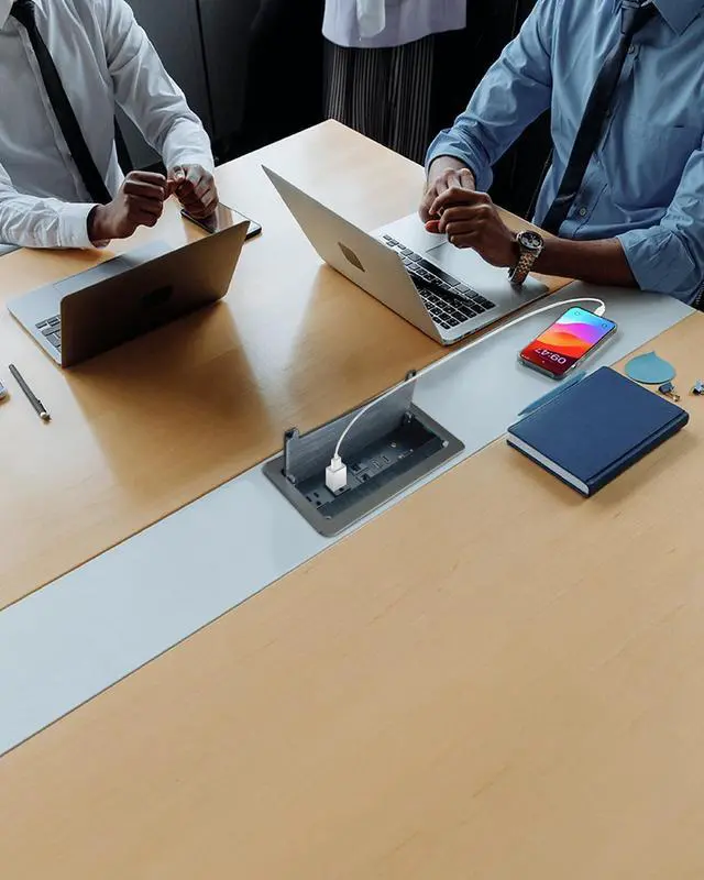 Alt view image 3 of 6 - Tabletop Brush Connectivity Box Outlet with Socket HDMI LAN VGA Power for Desktop Conference