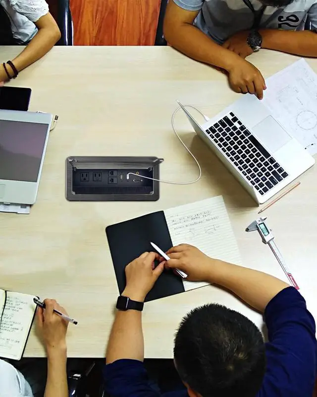 Alt view image 5 of 6 - Tabletop Brush Connectivity Box Outlet with Socket HDMI LAN VGA Power for Desktop Conference