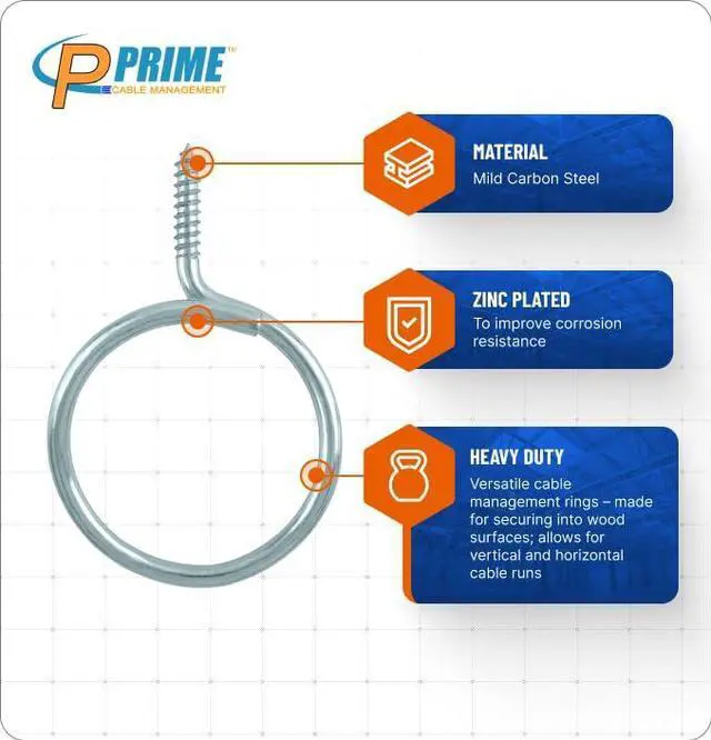 Alt view image 3 of 5 - Cable & Wire Support Heavy Duty 2 Inch Threaded Bridle Rings Wood Screw, Cable Ring Hangers for Low Voltage Cable Management
