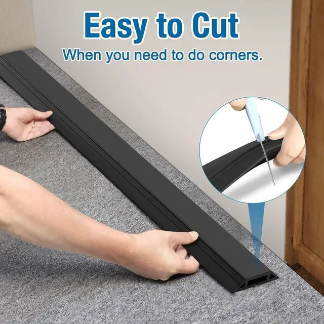 Alt view image 3 of 7 - 10 ft Floor Cord Cover Heavy Duty Cable Protector, Easy to Unroll, Prevent Trip Hazard for Home Office or Outdoor Settings (Black - 2pcs)