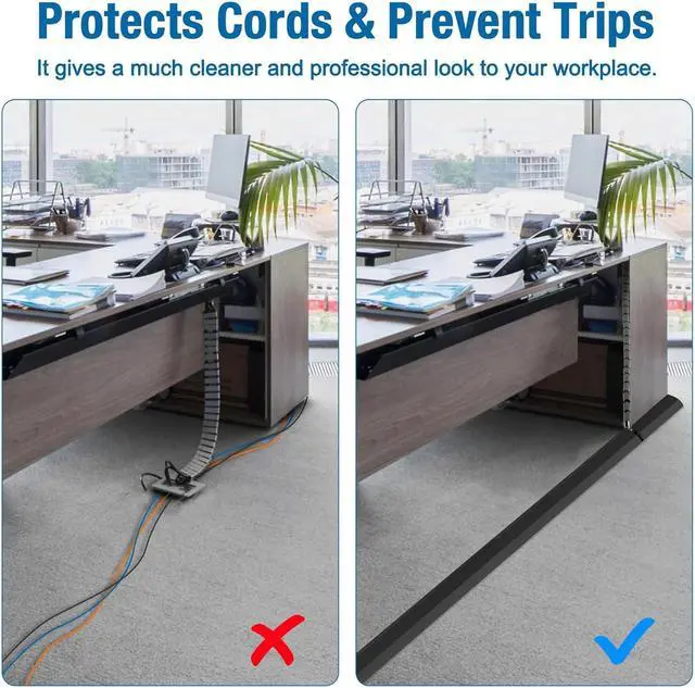 Alt view image 7 of 7 - 10 ft Floor Cord Cover Heavy Duty Cable Protector, Easy to Unroll, Prevent Trip Hazard for Home Office or Outdoor Settings (Black - 2pcs)