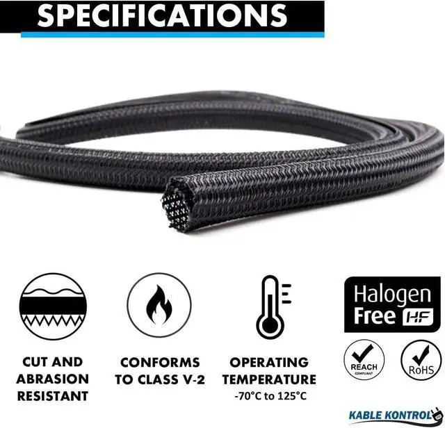 Alt view image 2 of 7 - Kable Kontrol 100 Ft - 0.75" Inch Braided Cable Sleeve - Self Closing Split Wire Wrap Cord Hider Organizer Wire Loom Tubing Cover for Automotive, Industrial Cable Management - Black