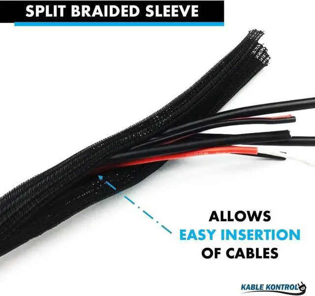 Alt view image 3 of 7 - Kable Kontrol 100 Ft - 0.75" Inch Braided Cable Sleeve - Self Closing Split Wire Wrap Cord Hider Organizer Wire Loom Tubing Cover for Automotive, Industrial Cable Management - Black
