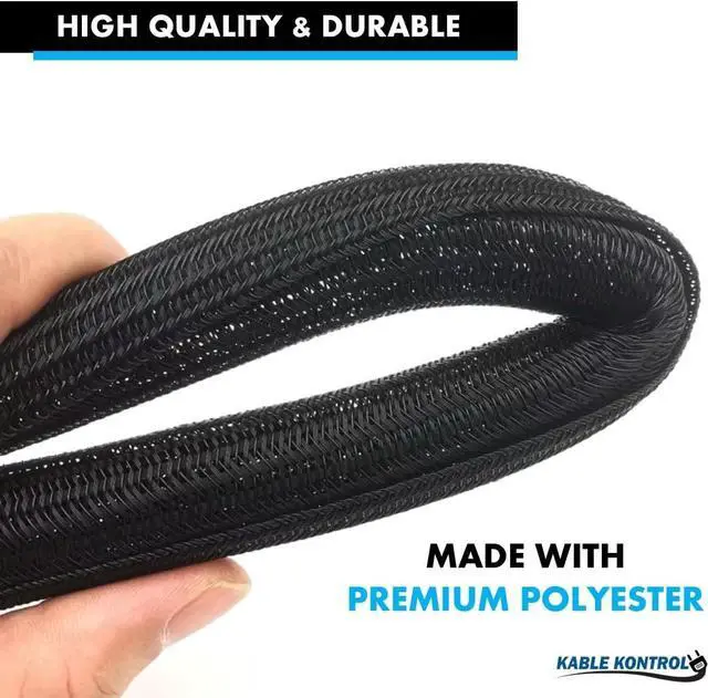Alt view image 4 of 7 - Kable Kontrol 100 Ft - 0.75" Inch Braided Cable Sleeve - Self Closing Split Wire Wrap Cord Hider Organizer Wire Loom Tubing Cover for Automotive, Industrial Cable Management - Black