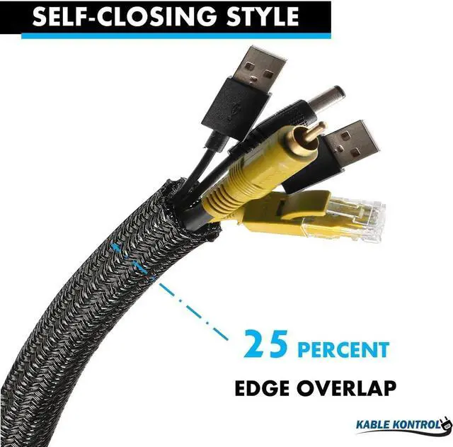 Alt view image 5 of 7 - Kable Kontrol 100 Ft - 0.75" Inch Braided Cable Sleeve - Self Closing Split Wire Wrap Cord Hider Organizer Wire Loom Tubing Cover for Automotive, Industrial Cable Management - Black