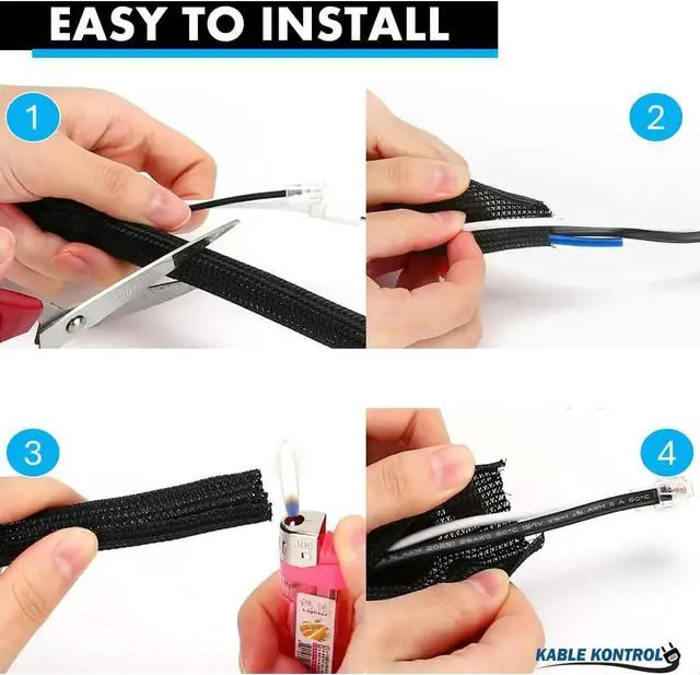 Alt view image 6 of 7 - Kable Kontrol 100 Ft - 0.75" Inch Braided Cable Sleeve - Self Closing Split Wire Wrap Cord Hider Organizer Wire Loom Tubing Cover for Automotive, Industrial Cable Management - Black