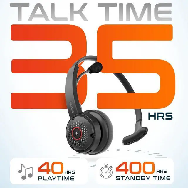 Alt view image 2 of 7 - Delton Noise Canceling Bluetooth Computer Headset with Charging Dock, Wireless Headset for Laptop/PC/iMac/Tablet/Smartphones, Compatible with MS Teams, Zoom, Google Meet, Slack and More - Black