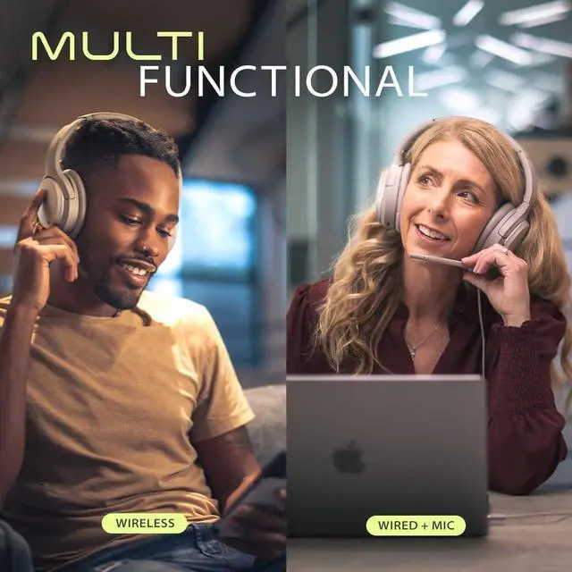 Alt view image 2 of 7 - Eon - Bluetooth Headphones with Detachable Noise-Canceling Mic & Charging Stand for Music & Calls on PC Phone, Wireless & Wired Over Ear Headset with ANC, Replaceable Battery & Roomy Earpads