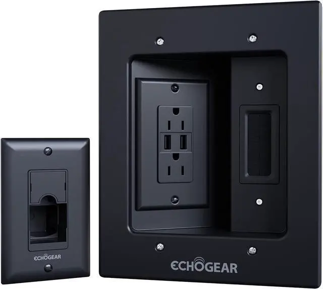 Main image of TV Cord Hider for Wall Mounted TV with 2X AC Outlets & 2X USB-A Ports - Hide Power Cables & Low Voltage Wires Behind The Wall - Includes Template, Saw, & Low Profile Extension Cord - Black