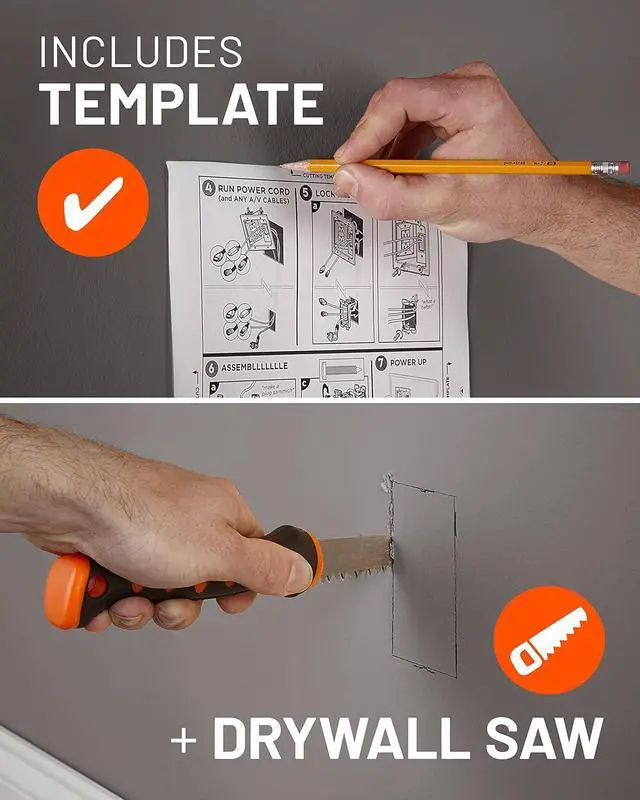 Alt view image 4 of 7 - TV Cord Hider for Wall Mounted TV with 2X AC Outlets & 2X USB-A Ports - Hide Power Cables & Low Voltage Wires Behind The Wall - Includes Template, Saw, & Low Profile Extension Cord - Black