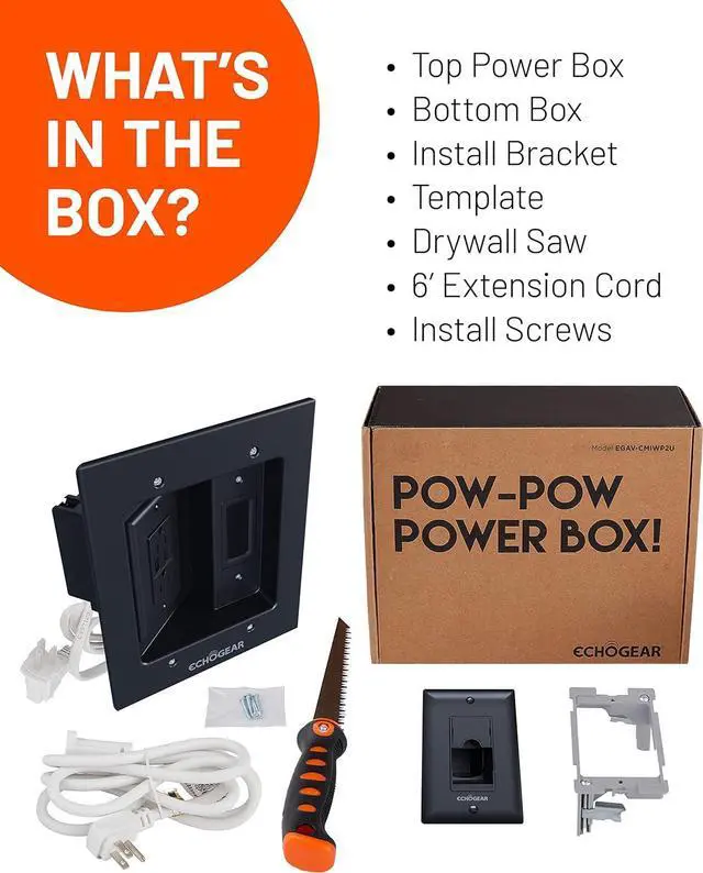 Alt view image 5 of 7 - TV Cord Hider for Wall Mounted TV with 2X AC Outlets & 2X USB-A Ports - Hide Power Cables & Low Voltage Wires Behind The Wall - Includes Template, Saw, & Low Profile Extension Cord - Black