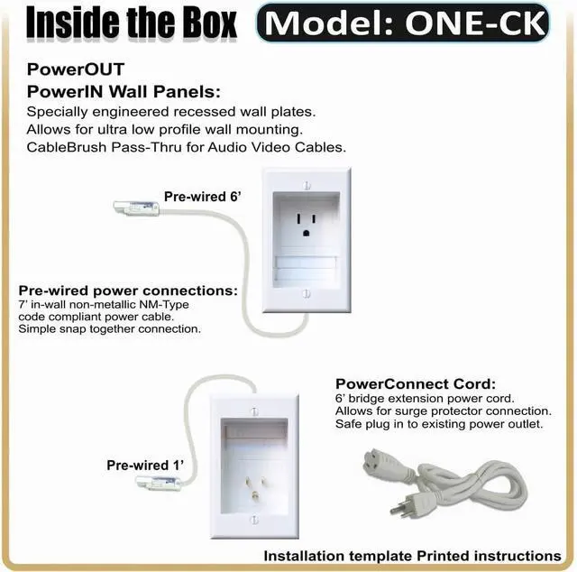 Alt view image 5 of 7 - ONE-CK Single Outlet TV Cord Hider for Wall Mounted TVs - Recessed In-Wall Cable hider System for Power & Low Voltage - Matches Existing Outlets - Hide Wires With this Easy DIY Install Kit