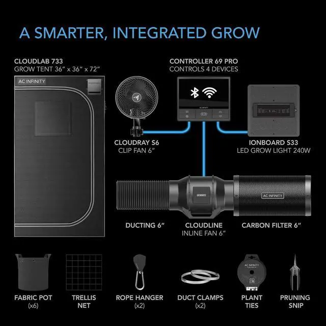 Alt view image 2 of 7 - Advance Grow System 3x3, 3-Plant Kit, WiFi-Integrated Grow Tent Kit, Automate Ventilation, Circulation, Schedule Full Spectrum Samsung LM301H LED Grow Light, 2000D Mylar Tent