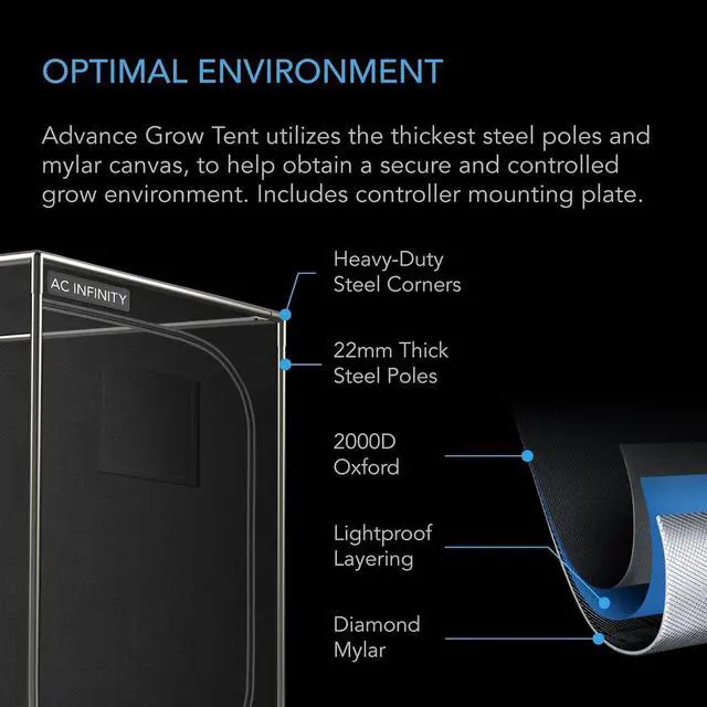 Alt view image 7 of 7 - Advance Grow System 3x3, 3-Plant Kit, WiFi-Integrated Grow Tent Kit, Automate Ventilation, Circulation, Schedule Full Spectrum Samsung LM301H LED Grow Light, 2000D Mylar Tent