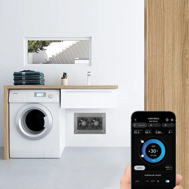 Alt view image 7 of 7 - AIRTITAN T7, Ventilation Exhaust Fan 12" with WiFi Temperature Humidity Controller, EC Motor for Crawl Spaces, Basements, and Garages