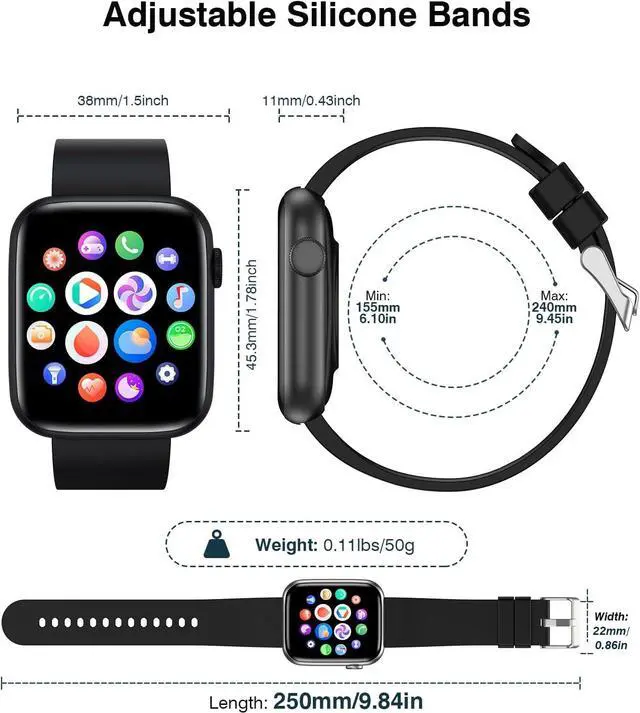 Alt view image 4 of 7 - 2024 Smart Watch for Men Women with Bluetooth Call,1.9'' HD Full Touch Screen Fitness Watch, Smartwatch with IP67 Waterproof with Blood Pressure Sleep Monitor for Android and iOS