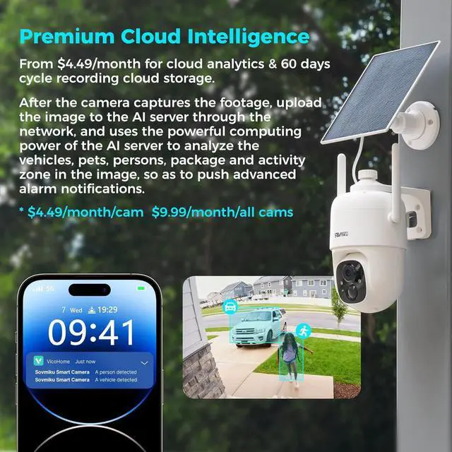 Alt view image 4 of 7 - 2CQ1 AI 2K Solar Security Camera Wireless Outdoor, Battery Powered,Two Way Audio,Motion Detection, 360° View,Easy to Setup,Color Night Vision,Audible Flashlight Siren,180 Days Exchange Policy