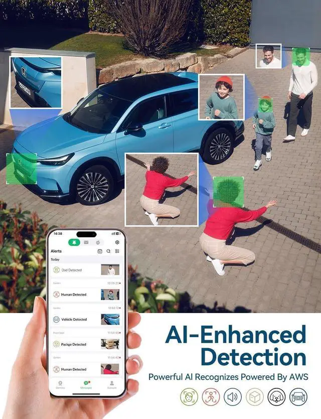 Alt view image 4 of 7 - 3K 5MP Security Cameras Wireless Outdoor, 5GHz&2.4GHz WiFi Camera for Home Security, 120° FoV Outside Surveillance Cam, AI Human/Vehicle Detection, 66FT Color Night Vision, 120dB Siren, IP66