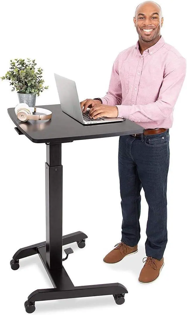 Main image of Multifunctional Mobile Podium Desk | Portable Sit to Stand Lectern with Pneumatic Height Adjustment & Tilting Desktop | Rolling Laptop Stand | Mobile Desk for School, Home, Office (Black)