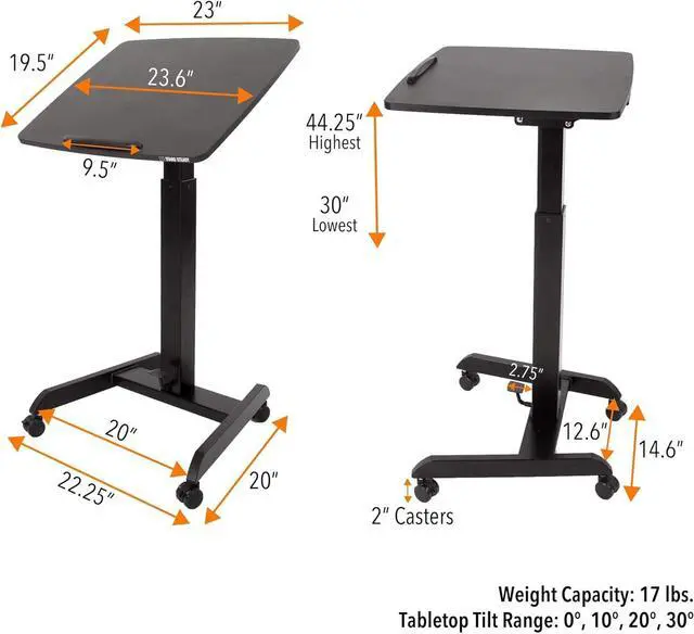 Alt view image 3 of 7 - Multifunctional Mobile Podium Desk | Portable Sit to Stand Lectern with Pneumatic Height Adjustment & Tilting Desktop | Rolling Laptop Stand | Mobile Desk for School, Home, Office (Black)