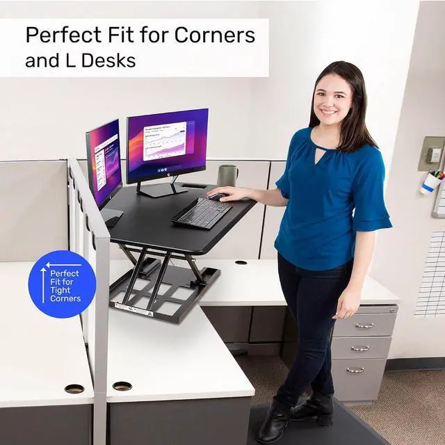 Alt view image 3 of 6 - X-Elite Pro 40" Corner Standing Desk Converter with Pneumatic Lift | Adjustable Sit to Stand Riser, L-Shaped Desks & Cubicles | Fully Assembled Computer Workstation (Matte Black)