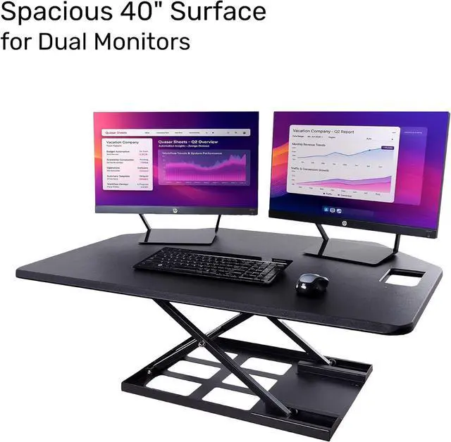 Alt view image 4 of 6 - X-Elite Pro 40" Corner Standing Desk Converter with Pneumatic Lift | Adjustable Sit to Stand Riser, L-Shaped Desks & Cubicles | Fully Assembled Computer Workstation (Matte Black)