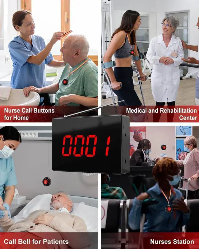 Alt view image 2 of 7 - Wireless Calling System Caregiver Call Button Patient Call Bell with 10 Waterproof Nurse Alert Call Buttons and 1 Display Receiver for Clinic Nurses Station Restaurant Nursing Home