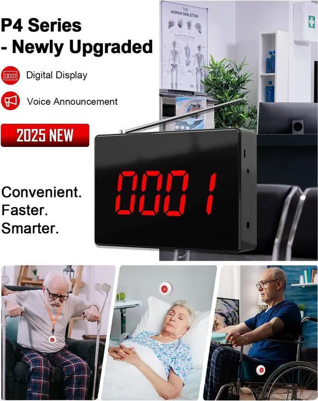 Alt view image 3 of 7 - Wireless Calling System Caregiver Call Button Patient Call Bell with 10 Waterproof Nurse Alert Call Buttons and 1 Display Receiver for Clinic Nurses Station Restaurant Nursing Home