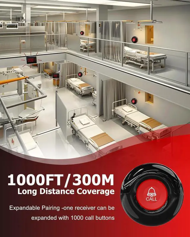 Alt view image 4 of 7 - Wireless Calling System Caregiver Call Button Patient Call Bell with 10 Waterproof Nurse Alert Call Buttons and 1 Display Receiver for Clinic Nurses Station Restaurant Nursing Home