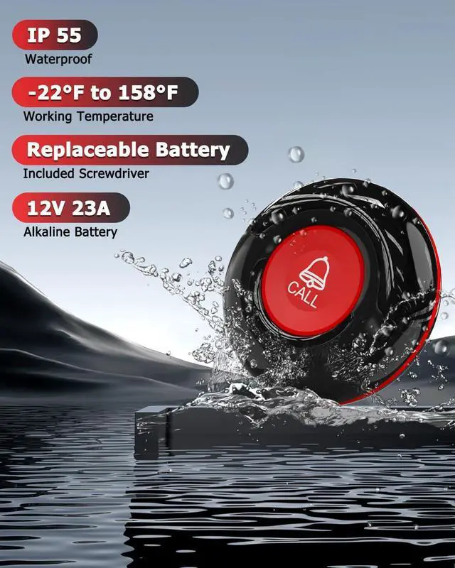 Alt view image 6 of 7 - Wireless Calling System Caregiver Call Button Patient Call Bell with 10 Waterproof Nurse Alert Call Buttons and 1 Display Receiver for Clinic Nurses Station Restaurant Nursing Home