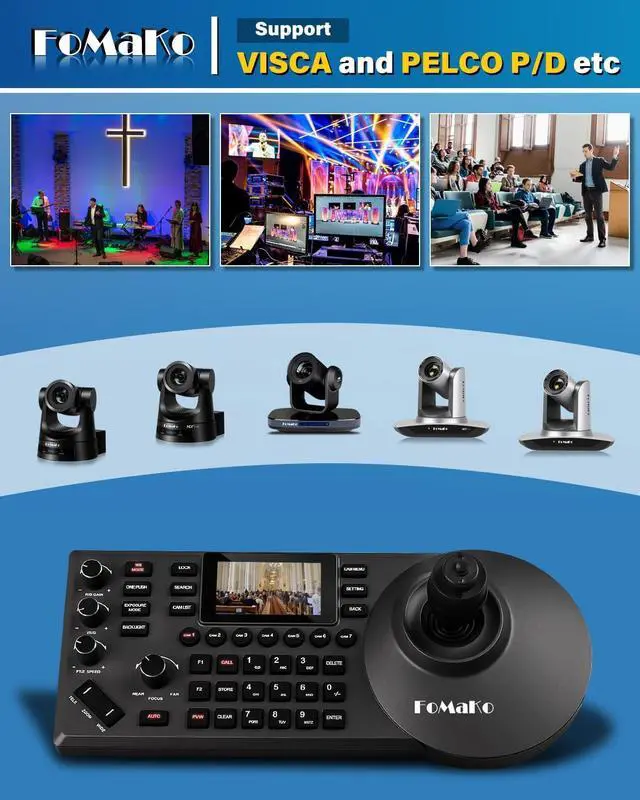 Alt view image 6 of 7 - PTZ Controller PoE 3" LCD Screen Preview, 4D Joystick PTZ Camera Controller for Church Live Service Education (No NDI License, but NDI Upgradeable.) (KC608 Pro),Black Color