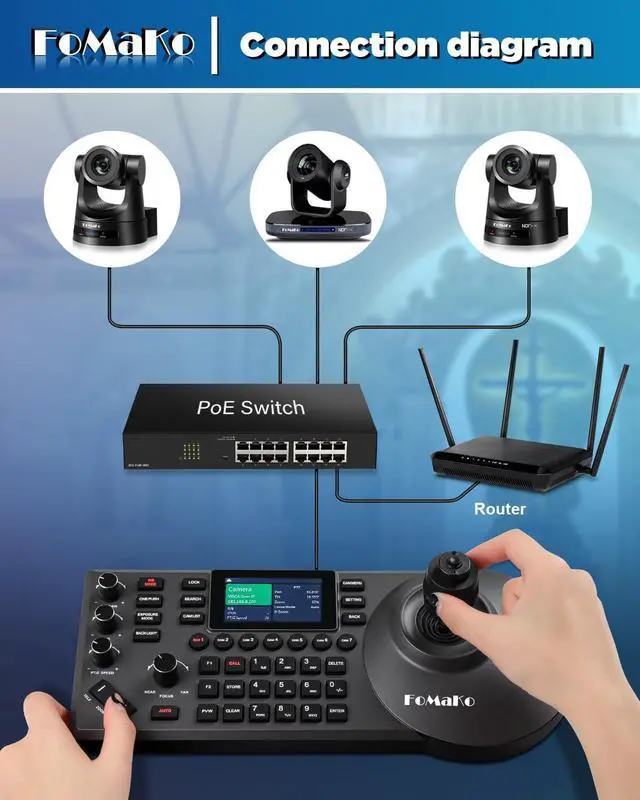 Alt view image 7 of 7 - PTZ Controller PoE 3" LCD Screen Preview, 4D Joystick PTZ Camera Controller for Church Live Service Education (No NDI License, but NDI Upgradeable.) (KC608 Pro),Black Color
