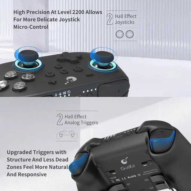 Alt view image 3 of 7 - Gulikit KK3 Max Controller, Kingkong 3 Wireless Switch Controller with Hall effect Joysticks and Triggers, 1000Hz Polling Rate, 4 Back Buttons Compatible with Switch/Switch 2/OLED/Windows/iOS/Android