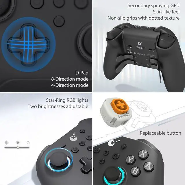Alt view image 6 of 7 - Gulikit KK3 Max Controller, Kingkong 3 Wireless Switch Controller with Hall effect Joysticks and Triggers, 1000Hz Polling Rate, 4 Back Buttons Compatible with Switch/Switch 2/OLED/Windows/iOS/Android
