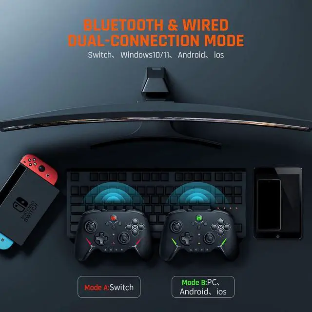 Alt view image 5 of 7 - Switch Controllers with Charging Base, Wireless Game Controller for Switch/PC/Android/IOS,Mechanical Buttons|ALPS Joystick|NFC Sensor|6-axis Gyroscope