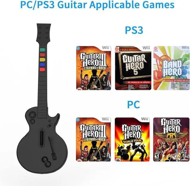 Alt view image 2 of 7 - PC Guitar Hero Controller, Wireless PS3 Guitar Hero with Dongle for PC/PlayStation 3, Compatible with Guitar Hero, Rock Band, Clone Hero & Fortnite Festival - Black