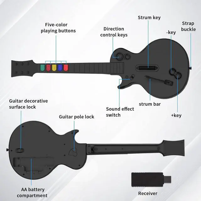 Alt view image 6 of 7 - PC Guitar Hero Controller, Wireless PS3 Guitar Hero with Dongle for PC/PlayStation 3, Compatible with Guitar Hero, Rock Band, Clone Hero & Fortnite Festival - Black