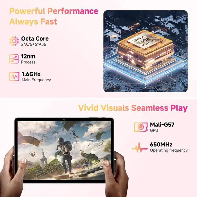 Alt view image 3 of 7 - Hi10 XPro Android 14 Tablet 10.1, 8GB RAM 128GB ROM, Unisoc T606 Octa-Core, HD IPS Touchscreen Tablet PC,13MP+5MP Camera, Widevine L1,7000mAh,4G LTE, 5G WiFi, GPS,BT 5.0,Type-C, with Case