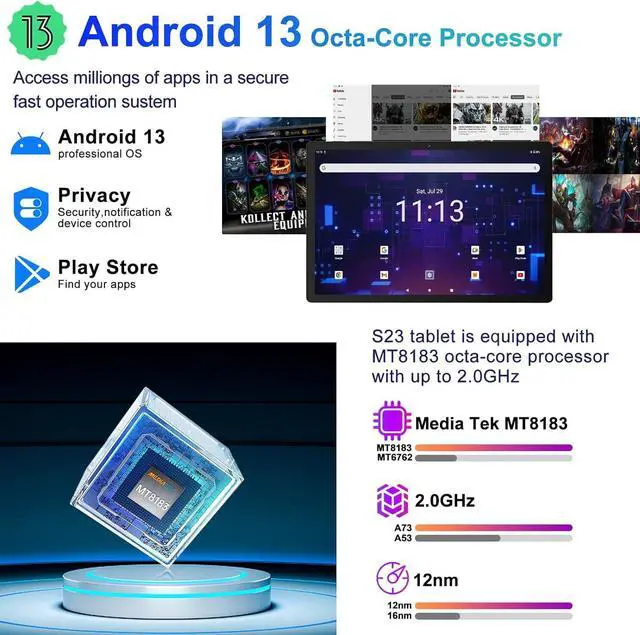 Alt view image 2 of 7 - 2025 Tablet 11 Inch Screen 2K Tablet Octa-Core 2.0 GHz,16GB RAM+256GB ROM+TF 1TB /2000 * 1200 Pixel/8MP+20MP+2MP Macro/10000 mAh/5G WiFi Metal Cover Brown