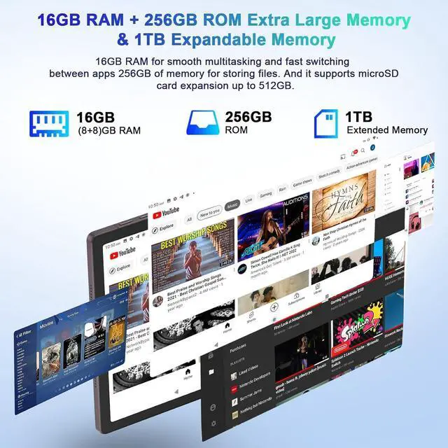 Alt view image 4 of 7 - 2025 Tablet 11 Inch Screen 2K Tablet Octa-Core 2.0 GHz,16GB RAM+256GB ROM+TF 1TB /2000 * 1200 Pixel/8MP+20MP+2MP Macro/10000 mAh/5G WiFi Metal Cover Brown