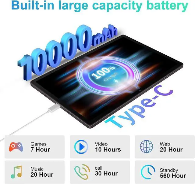 Alt view image 5 of 7 - 2025 Tablet 11 Inch Screen 2K Tablet Octa-Core 2.0 GHz,16GB RAM+256GB ROM+TF 1TB /2000 * 1200 Pixel/8MP+20MP+2MP Macro/10000 mAh/5G WiFi Metal Cover Brown