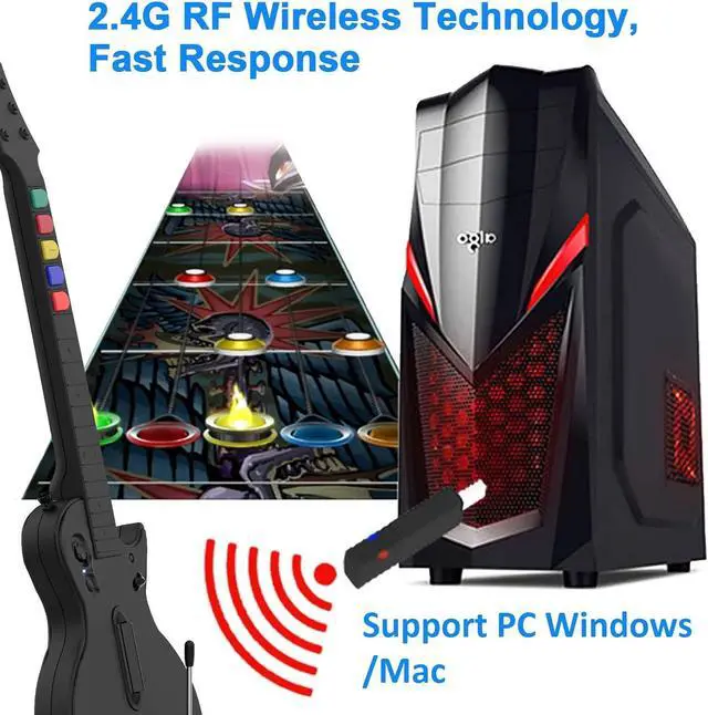 Alt view image 3 of 7 - PC Guitar Hero Controller, Wireless PS3 Guitar Hero with Dongle for PC/PlayStation 3, Compatible with Guitar Hero, Rock Band, Clone Hero & Fortnite Festival - Black